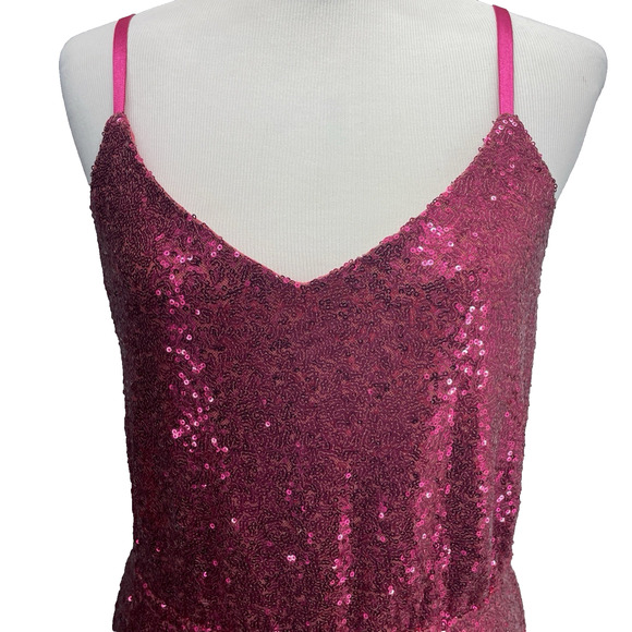 Fanco Womens L Sparkling Pink Sequin Full Length Vneck Jumpsuit Wide Leg Party - Picture 2 of 12